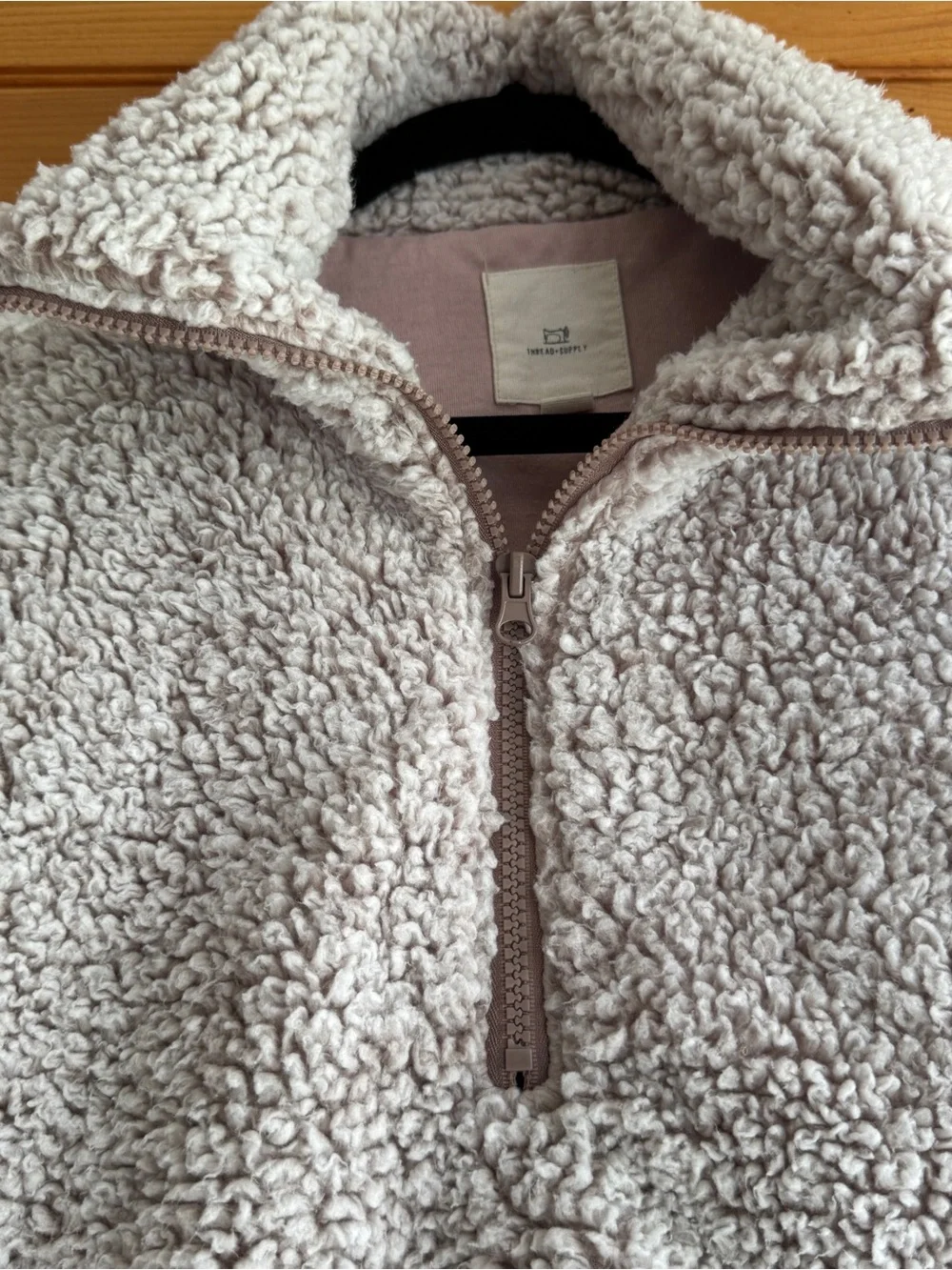 Thread & Supply Wubby Sherpa Fleece Jacket Quarter Zip Smoky Rose Small